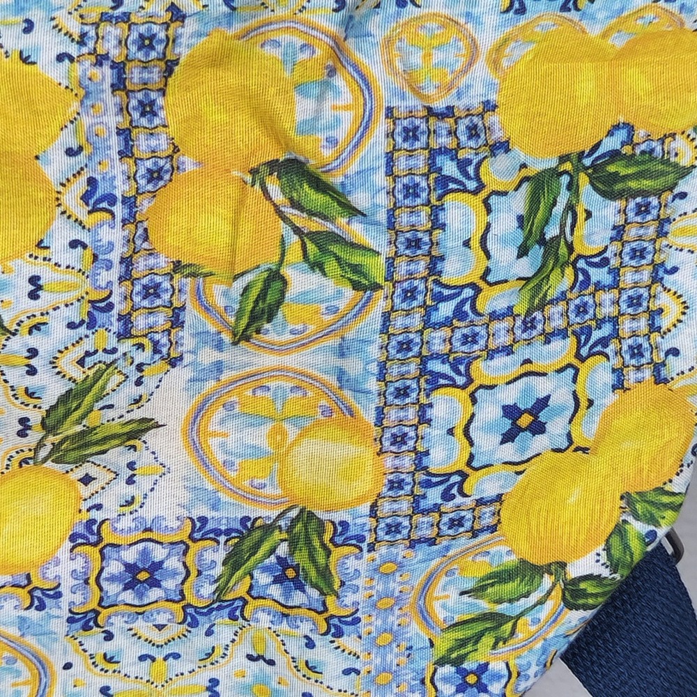 La Divina Costiera Italian‎ Mosaic Lemon Tile Print Backpack Fringed Drawstring - Picture 5 of 8